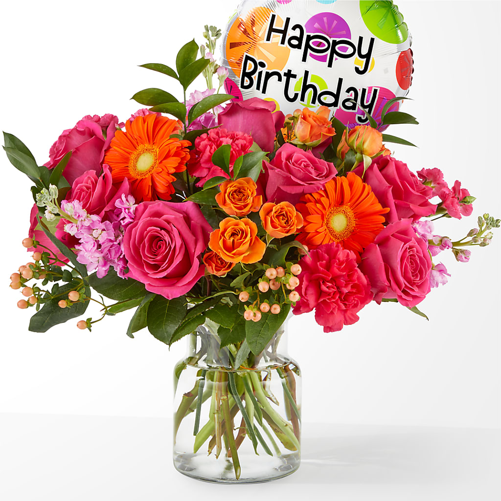 Fiesta Bouquet with Birthday Balloon – Flowers By Mayra Inc, Freeport NY