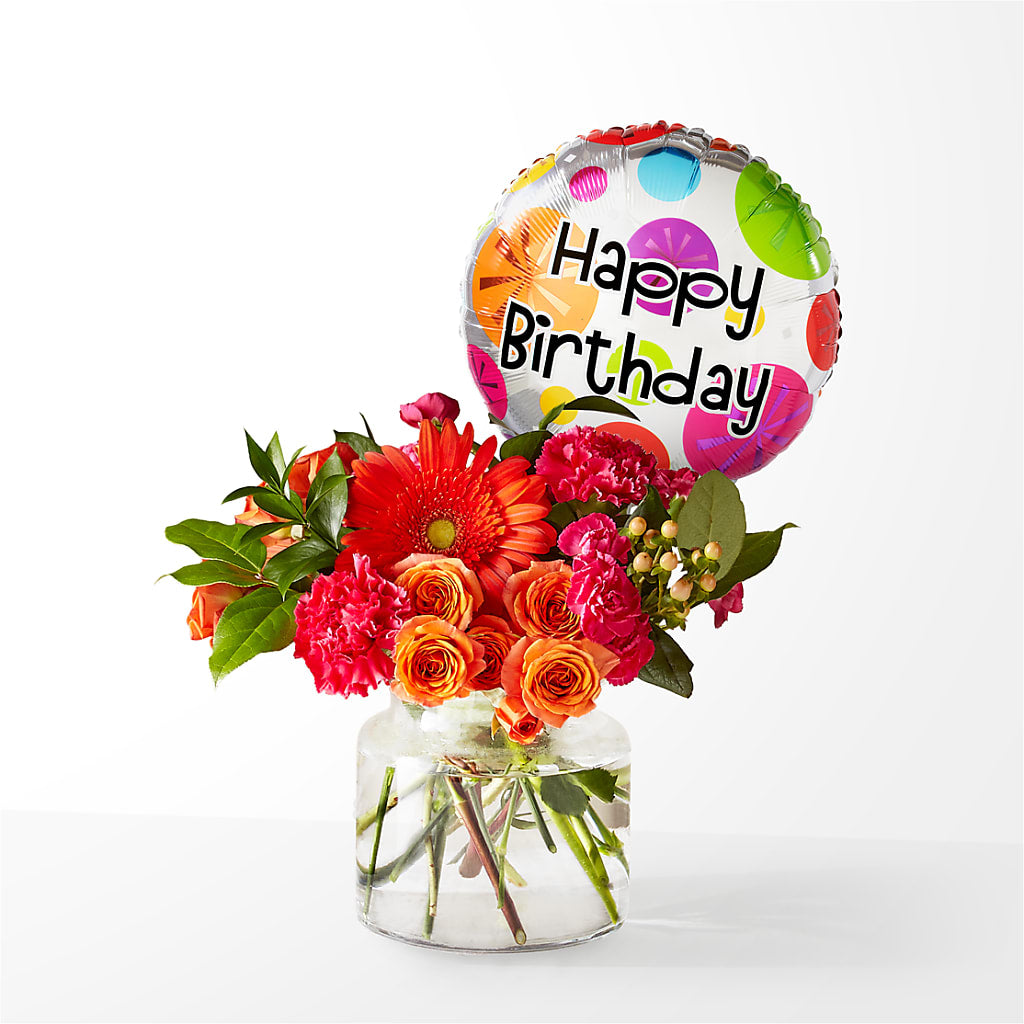 Fiesta Bouquet with Birthday Balloon – Flowers By Mayra Inc, Freeport NY