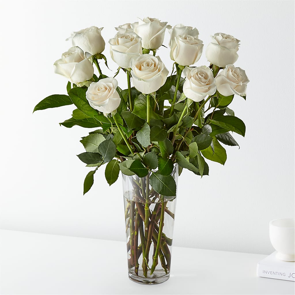 Long Stem White Rose Bouquet – Flowers By Mayra Inc, Freeport NY