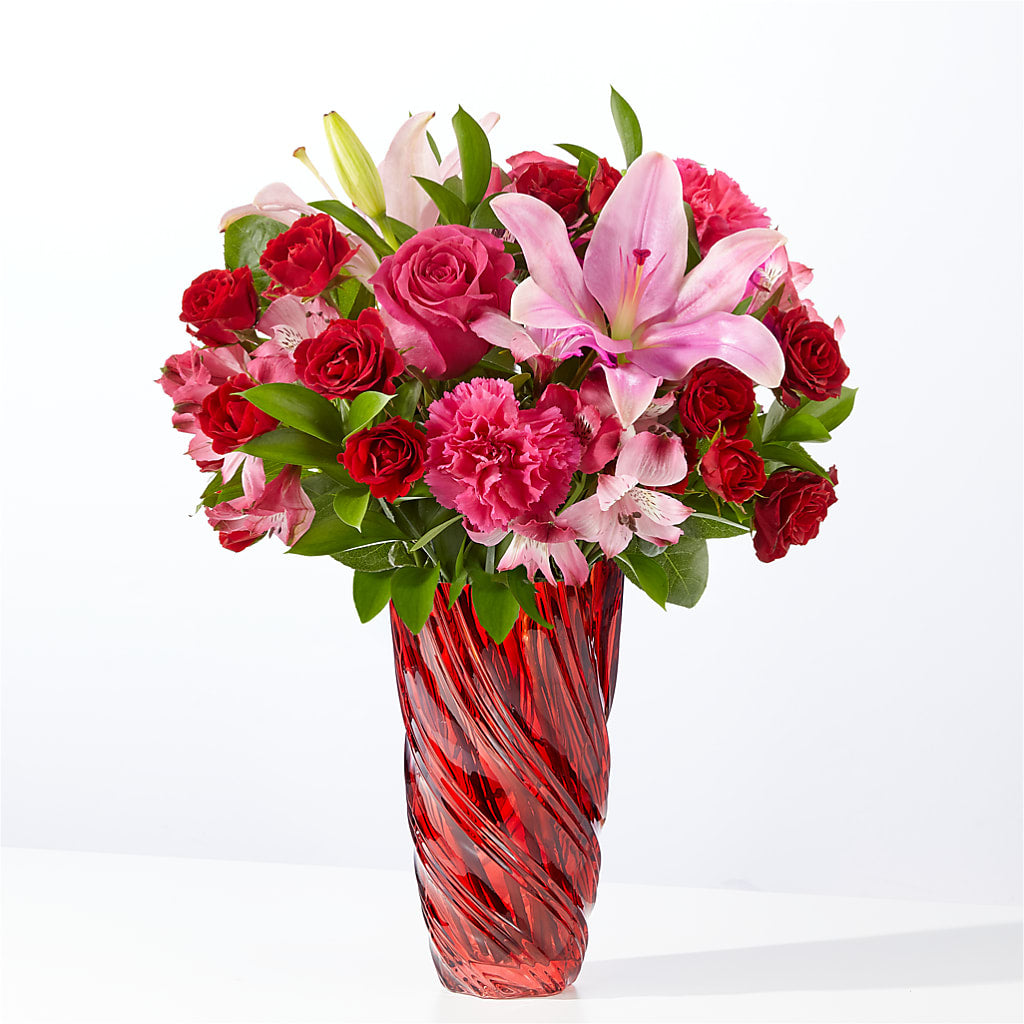 In Love Bouquet with Luxe Swirl Vase – Flowers By Mayra Inc, Freeport NY