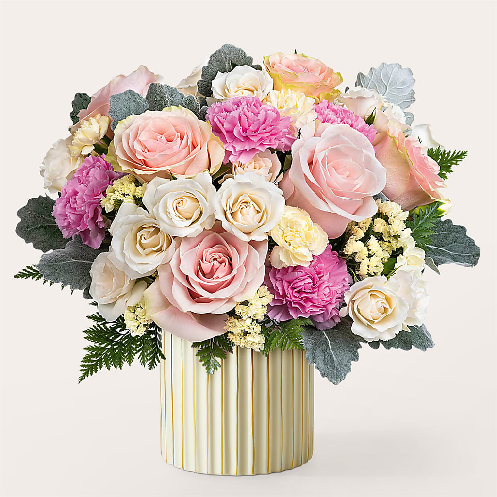Blissful Moments Bouquet with Ivory Vase – Flowers By Mayra Inc, Freeport NY
