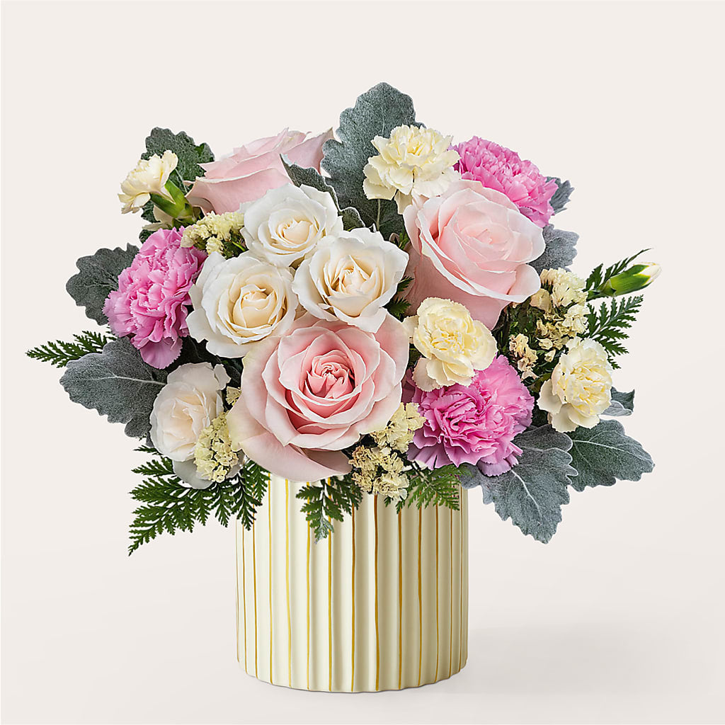 Blissful Moments Bouquet with Ivory Vase – Flowers By Mayra Inc, Freeport NY