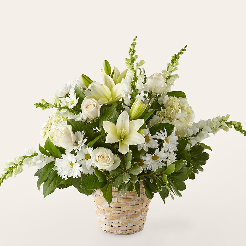 Ivory Elegance Floral Basket – Flowers By Mayra Inc, Freeport NY