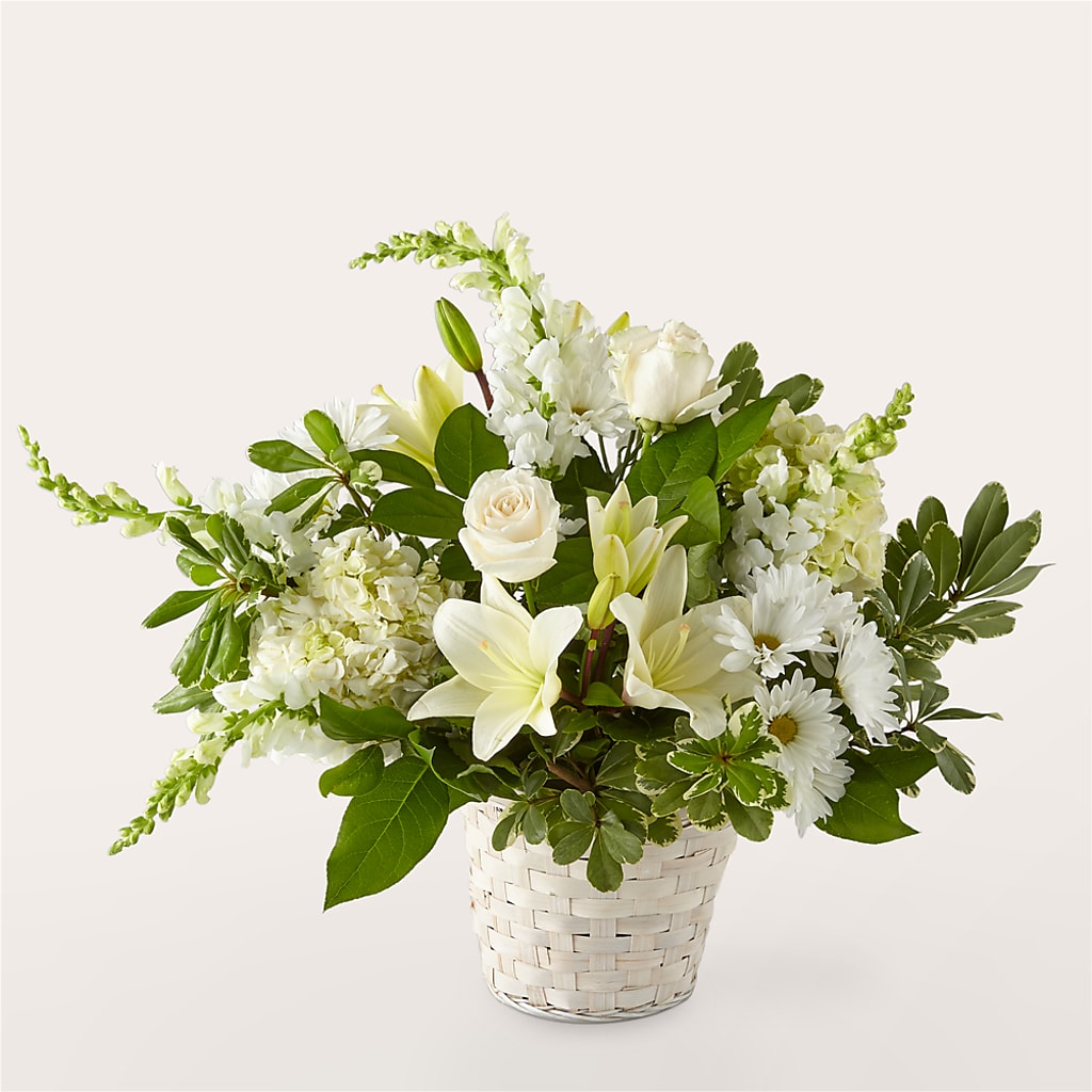 Ivory Elegance Floral Basket – Flowers By Mayra Inc, Freeport NY
