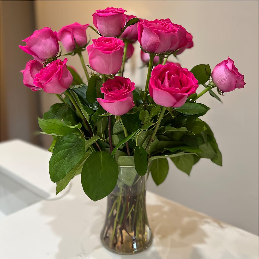Long Stem Pink Rose Bouquet –  Flowers By Mayra Inc, Freeport NY