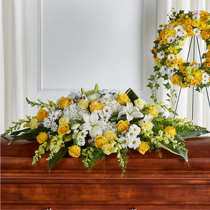 Golden Harmony Casket Spray –  Flowers By Mayra Inc, Freeport NY