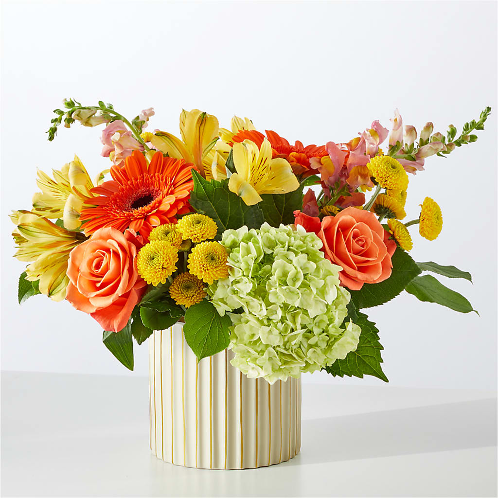 Autumn Sunshine Bouquet with Ivory Vase –  Flowers By Mayra Inc, Freeport NY