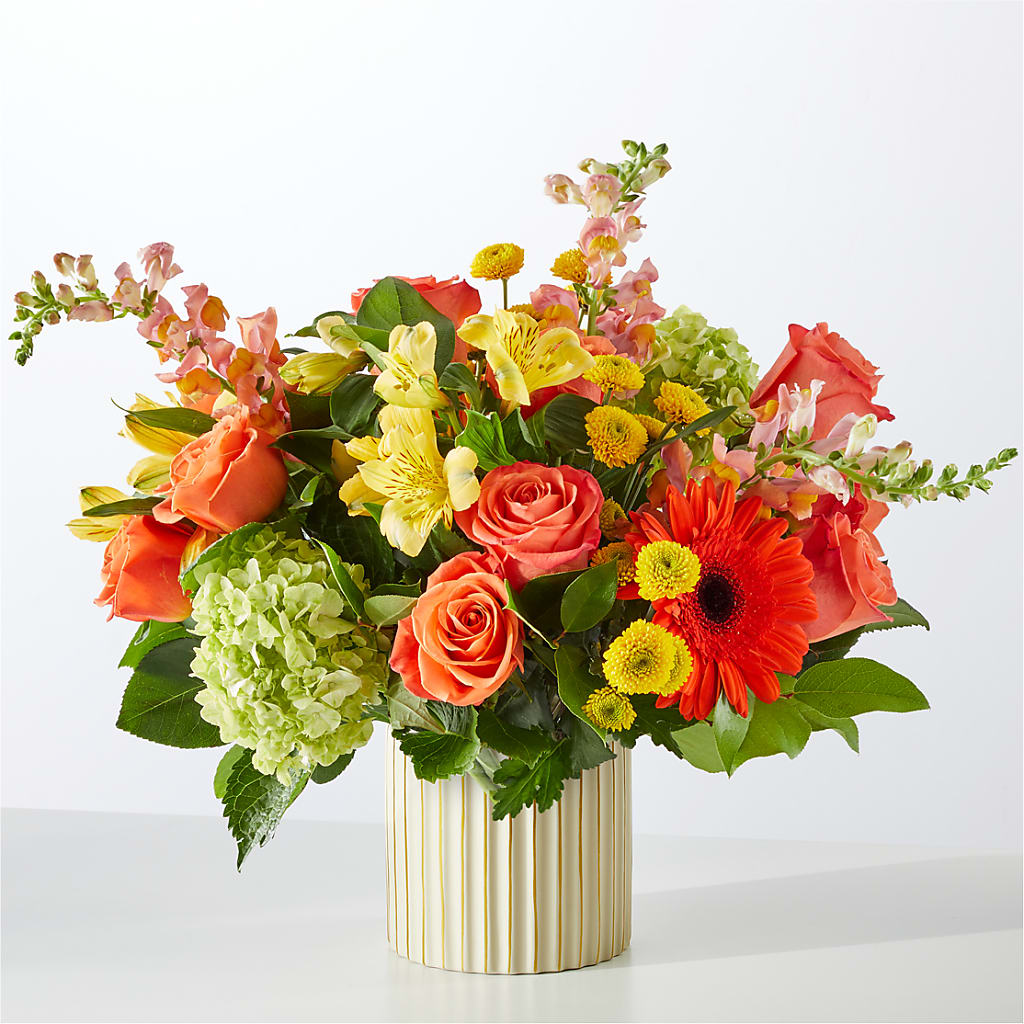 Autumn Sunshine Bouquet with Ivory Vase –  Flowers By Mayra Inc, Freeport NY