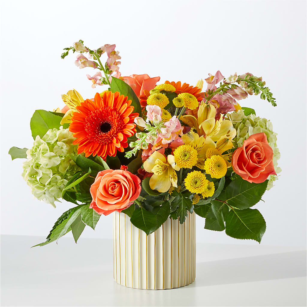 Autumn Sunshine Bouquet with Ivory Vase –  Flowers By Mayra Inc, Freeport NY