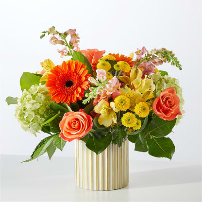 Autumn Sunshine Bouquet with Ivory Vase –  Flowers By Mayra Inc, Freeport NY