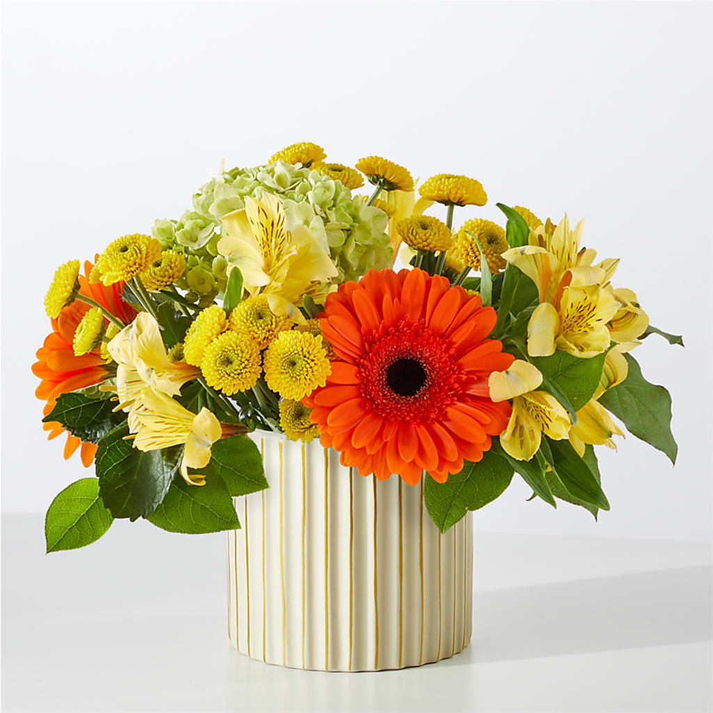Autumn Sunshine Bouquet with Ivory Vase –  Flowers By Mayra Inc, Freeport NY